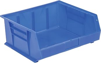 Global Industrial Blue Plastic Stacking Bin 16-1/2 x 14-3/4 x 7, Lot of 6