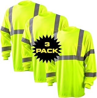 OccuNomix LUX-LSETP3B-YXL Classic Standard Long Sleeve Wicking Birdseye High Visibility T-Shirt with Pocket, 2 Inch Reflective Tape, Class 3, X-Large, Yellow (High Visibility), Pack of 3