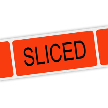 Specialty Printing Sliced Grabber Label Dayglo Red with Black Print by Phipps Label – 1.375*0.75 inches, Paper, Dayglo Red With Black Print, Pack of 1000, Model 80494
