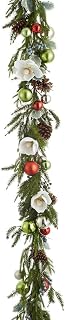 6ft Magnolia Flower, Holly, Ball & Pine Artificial Garland -Mixed White (Pack of 2)