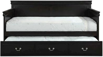 Furnifact Wood Composite Trundle Bed Twin with Solid-Upholstered Frame, Twin Daybed with Trundle for Guest and Kids Bedroom, Black