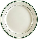 CAC China GS-16 10-1/2-Inch Greenbrier Green Band American Stoneware Round Plate, White, Box of 12