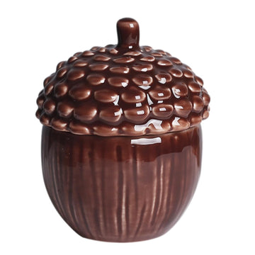 Masney Ceramic Acorn Jar with Lid, 2.55 Inch Diameter, Brown