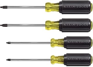 KLEIN TOOLS 85664 Screwdriver Set, Made in USA, Square Recess with Color Coded Handles and Heat Treated, Chrome Plated Shafts, 4-Piece