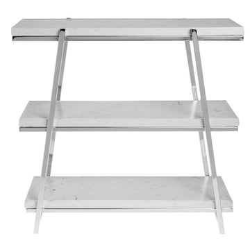 Cerve Collection Chrome 3-Tier Buffet Stand with Marble Shelves by HUBERT – Metal, Grey, Model 54458+34778