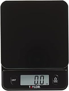 Taylor Glass Top Food Scale with Touch Controls, 11 lb Capacity, Sleek Black Design for Precision Food Measurement in Grams and Ounces | 11 lb Capacity, Measures Grams, Ounces, Pounds and Kilograms, Tare Function, Auto Shut-Off