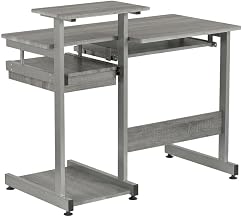 Gray Complete Computer Workstation Desk with MDF Panel, Steel Frame, Keyboard Shelf, Durable Construction, Modern Office Furniture
