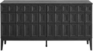 Furnifact Wooden Sideboard with Storage, Buffet Cabinet and Credenza for Dining Room or Living Room, Black