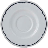 Tuxton Charleston Blue Banded Scalloped Rim 5-Inch Espresso Saucer, Case of 36, Blue/Bright White; Scratch Resistant; Chip Resistant; Lead & Cadmium Free; Dishwasher, Microwave, Oven Safe