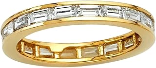 SilverDia 2 Ct Baguette Cut Diamond Channel Set Engagement Wedding Eternity Band Women Ring 14K Yellow Gold Finish 925 Sterling Silver Handmade Anniversary Stacking Matching Gorgeous Ring Gift For Her