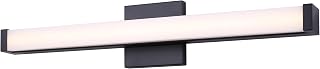 Canarm Serene Coast 24-Inch LED Square Bath Vanity Light – Matte Black Accents, Frosted Acrylic Shade Modern Dimmable Bathroom Lighting for Makeup, Grooming, and Daily Routine