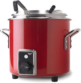 Vollrath 7217255 Retro Stock Pot Kettle Rethermalizer, 11 Quart Capacity, Electric Soup Warmer with Ceramic Base, Hinged Lid, Cool-Touch Exterior, Handles, Fire Engine Red, 120V