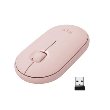 Pebble Wireless Mouse with Bluetooth or 2.4 GHz Receiver - Pink Rose by Logitech – One Name, Rubber, Rose, Model 910-005769
