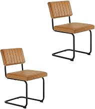 Furnifact Vegan Leather Dining Side Chairs Set of 2 with Cushioned Seat, Upholstered Kitchen Chair for Dining Room and Living Room, Black Tan