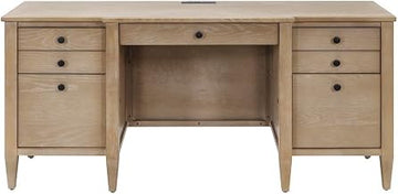Starlight Wood Credenza Desk, 7 Drawers, 2 Locking Files, Power Center with USB, Ball Bearing Glides, Brown Office Table