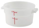 2 qt White Round Food Storage Plastic Container by Winco – Medium, 2.0 quarts, Plastic, White, Model PPRC-2W