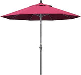 California Umbrella 9' Rd. Crank Lift, Collar Tilt, Aluminum Pole, Fiberglass Rib Patio Umbrella, Hammertone Grey Finish, Sunbrella Hot Pink
