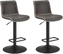 Furnifact PU-Upholstered Low-Back Bar Stool with Gas Lift, Swivel Bucket Seat, Frosted Black Base, Set of 2 for Kitchen Island