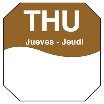 DayMark Trilingual Octagonal 1 Thursday Day Label - 1000 / RL" by DayMark Safety Systems – 1 inch, Brown, Pack of 1000, Model 1100604