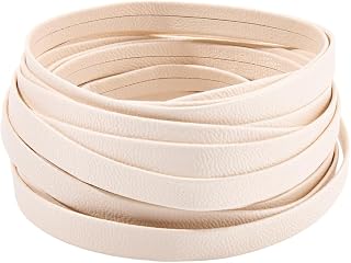 GORGECRAFT 5.47 Yards Double Fold Leather Strip 8mm Wide Lambskin Flat Leather Cord Foldover Leather Strips Beige White PU Edge Trimming 1mm Thick Braiding Thread for DIY Crafts Bracelet Keychain