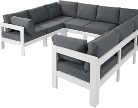 Gray Fabric Patio Modular Sectional, Weather-Resistant Upholstery, Comfortable Back and Seat Height, Durable Frame