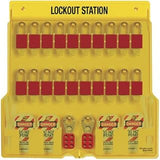 Master Lock 1484BP1106 22" High X 22" Wide X 1-3/4" Deep Lockout Station, 20 Padlock Station with Cover, Twenty 1106Red Aluminum Padlocks