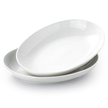 Gacoree Oval Serving Platters, Ceramic 14 x 11 Inch, Set of 2, White