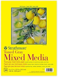 Strathmore 300 Series Mixed Media Pad, Toned Gray, Tape Binding, 184lb (300gsm), 20 Sheet, 9x12 inch, 1 Count