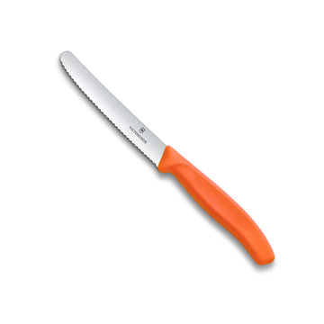 Swiss Classic 4 in Serrated Round Tip Tomato & Table Knife by Victorinox – 4.3", Stainless Steel, Orange, Model 6.7839.C1
