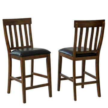 Rustic Whiskey Mariposa Slatback Counter Chair with Upholstered Seat by Starlight Canyon Home – Rubberwood, Brown, Pack of 2