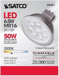 Satco 6.5 watt; LED MR16 LED; 3000K; 25' Beam Spread; GU5.3 Base; 12 Volt AC/DC - S9491 (12 LED Bulbs)