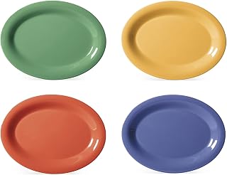 G.E.T. OP-135-MIX-EC Melamine Oval Serving Platter / Dinner Plate, 13.5" x 10.25", Diamond Assorted, Large (Set of 4)