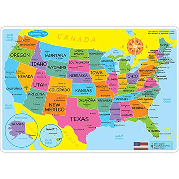 10PK US MAP LEARNING MAT 2 SIDED by Ashley – Polyvinyl Chloride, full color, Pack of 10, Model ASH95600