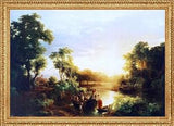 Art Oyster The Elder Karoly Marko Fishermen - 18" x 27" Premium Canvas Print with Antique Gold Finish Frame