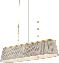 Hudson Valley Lighting Valeria 3-Light Linear | Essential & Natural Style | Aged Brass Finish | Made of Linen & Textile | Damp-Rated for Bathroom Use | Adjustable Hang Height 31-64" | 8549-AGB