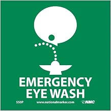 National Marker S50P Pressure Sensitive Vinyl "Emergency Eye WASH" Sign, 7" Length x 7" Width