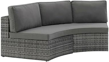 Gray Catalina Outdoor Wicker Round Sectional Sofa, Weatherproof Outdoor Furniture, Comfortable Seating for Three, Lightweight
