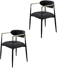 Furnifact Chenille-Upholstered Armchair with Wood and Metal Frame, Set of 2 Accent Chairs for Living Room and Dining Room Chair, Black Chenille & Black