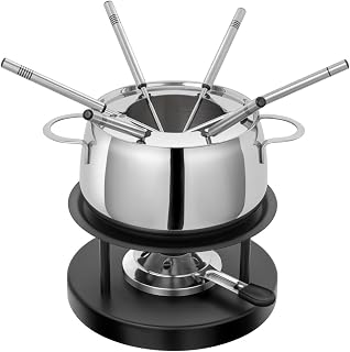 Kuhn Rikon Engelberg Meat Fondue Set for a Cosy Meat Fondue, Includes a Rechaud, Paste Burner and 6 Forks, Made of High-Quality Chrome Steel, Suitable for Induction Cookers