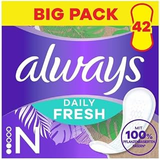 Always Daily Fresh Pantiliners Long with 100% Plant-Based Fibres, Pack of 38, Unscented