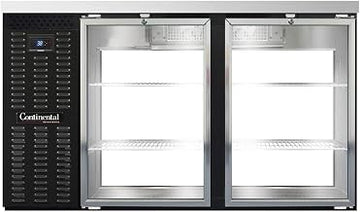 BBC59-GD-PT Two Section Glass Door Refrigerated Pass-Thru Back Bar Cooler, 59" W x 34-3/4"H, Black Exterior