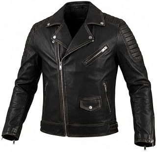 Men's Genuine Lambskin Leather Motorcycle Jacket - Vintage Distressed Biker Jacket