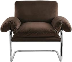 Furnifact Performance Velvet-Upholstered Accent Chair with Wide Arms, Velvet Armchair for Living Room or Bedroom Lounge Chair, Chocolate Brown