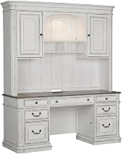 White Complete 5-Piece Desk with Antique White Finish, Solid and Manufactured Wood, European Traditional Style for Home or Office Workspace