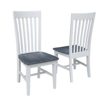Solid Wood Dining Chair with Tall Mission-Style Back by Furnifact – Wood, White and Heather Gray, Pack of 2