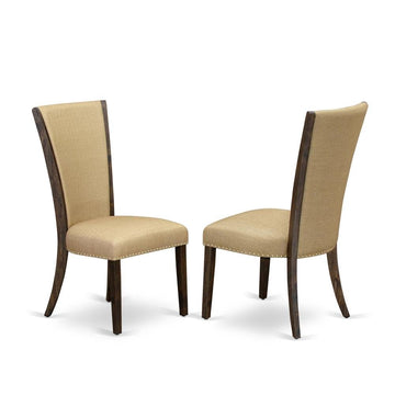 Linen-Upholstered Dining Chairs Set of by Furnifact – Wood, Brown, Pack of 2