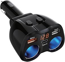 PowerDrive 12V 2-Way Adapter with USB and USB-C Ports LED Display 80W Output Cigarette Socket Splitter Adapter