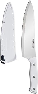 Farberware Edgekeeper Triple Riveted Chef Knife with Self-Sharpening Blade Cover, High Carbon-Stainless Steel Kitchen Knife with Ergonomic Handle, Razor-Sharp Knife, 8 Inch, White