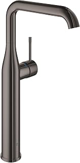 GROHE 23538A0A Essence, Single Hole Single-Handle Deck Mount Vessel Sink Faucet 1.2 GPM, Hard Graphite (Polished Black)