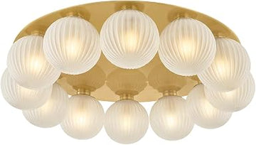 Vernazza 12-Light Flush Mount Ceiling Fixture | Vintage Polished Brass with Clear Etched Glass Globes | Modern Art Deco Statement Light for Entryway or Living Room | 536-32-VPB